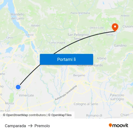 Camparada to Premolo map