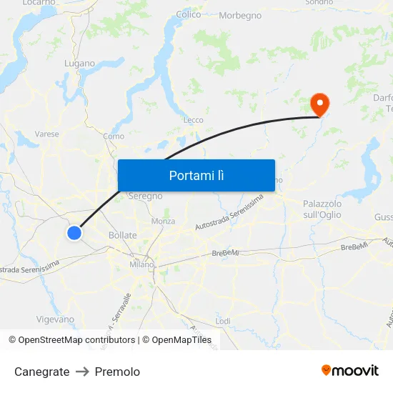 Canegrate to Premolo map