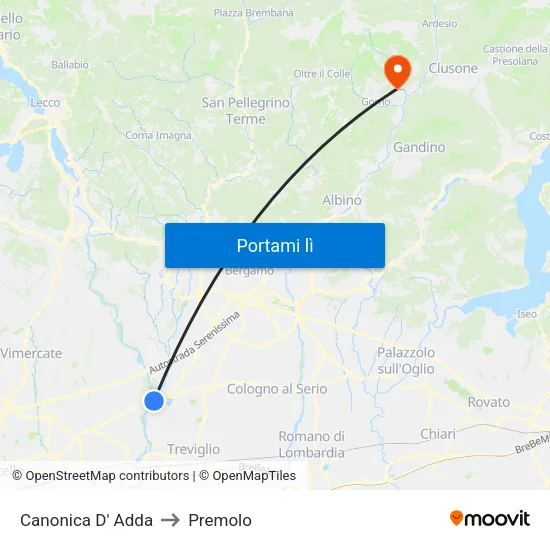 Canonica D' Adda to Premolo map