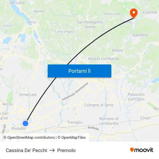 Cassina De' Pecchi to Premolo map