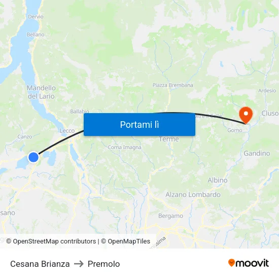 Cesana Brianza to Premolo map