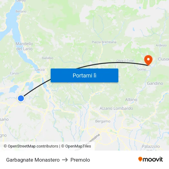 Garbagnate Monastero to Premolo map