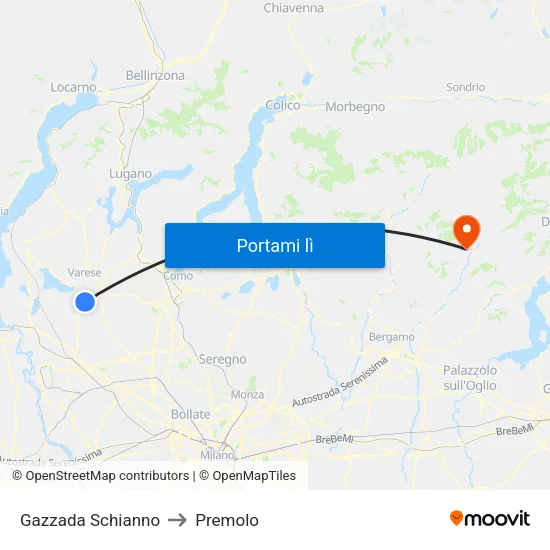 Gazzada Schianno to Premolo map