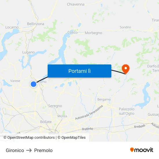 Gironico to Premolo map