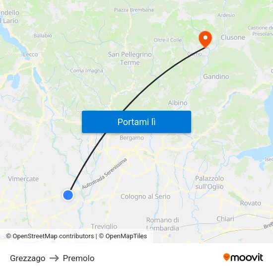 Grezzago to Premolo map