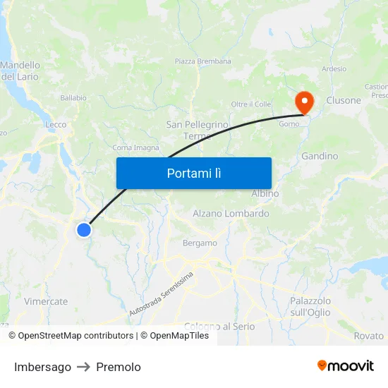 Imbersago to Premolo map