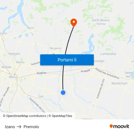 Izano to Premolo map