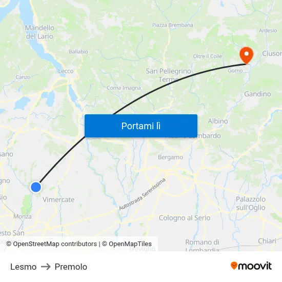 Lesmo to Premolo map