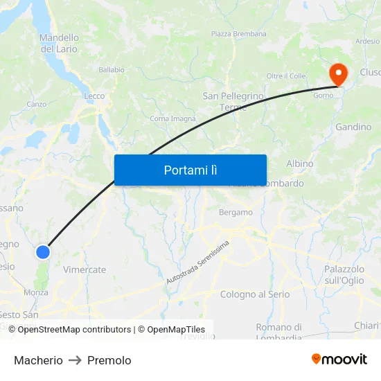 Macherio to Premolo map