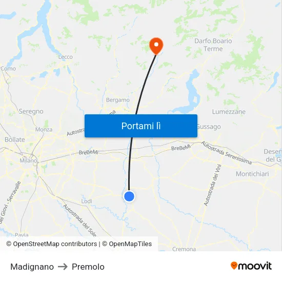Madignano to Premolo map