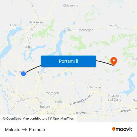 Malnate to Premolo map