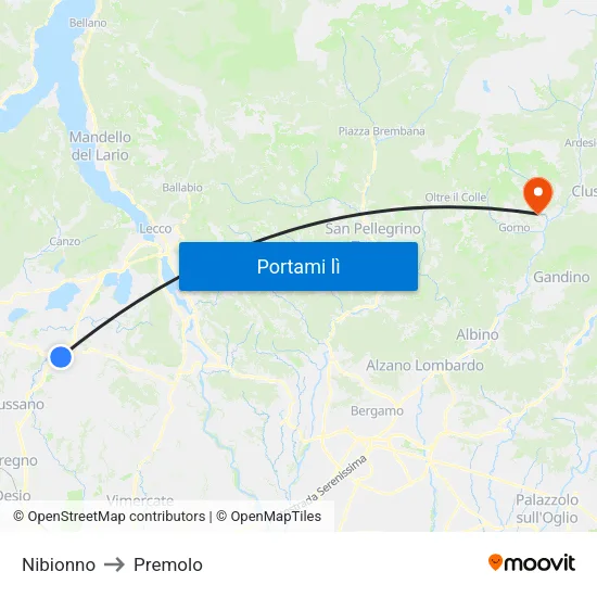 Nibionno to Premolo map