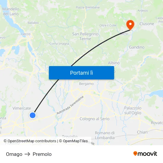 Ornago to Premolo map