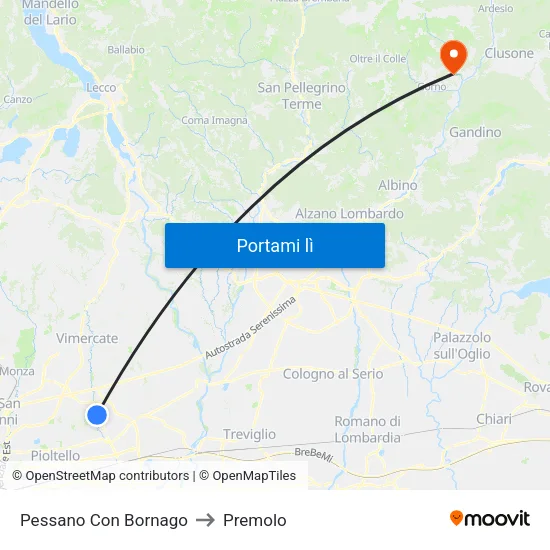 Pessano Con Bornago to Premolo map