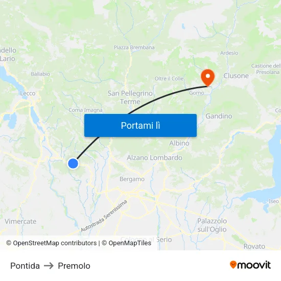 Pontida to Premolo map