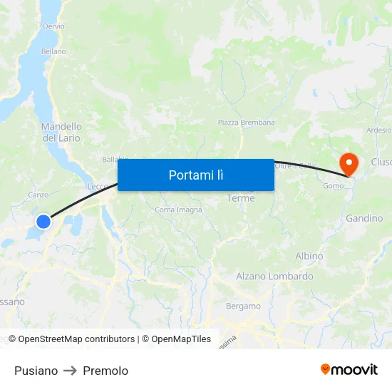 Pusiano to Premolo map