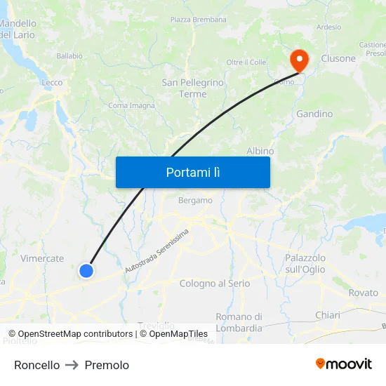 Roncello to Premolo map