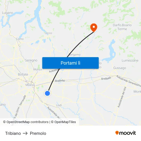 Tribiano to Premolo map