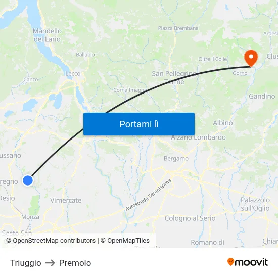 Triuggio to Premolo map
