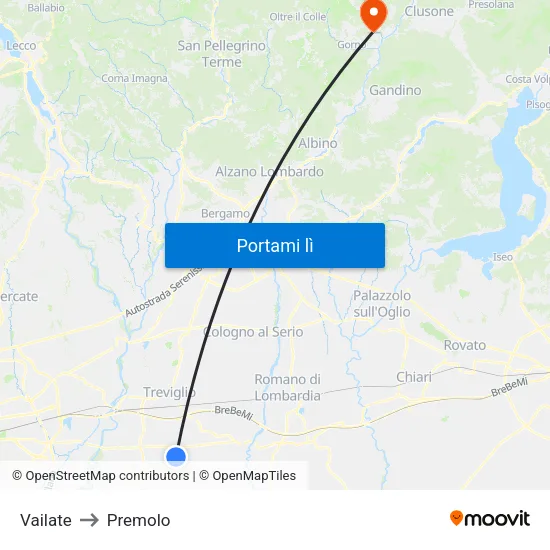 Vailate to Premolo map