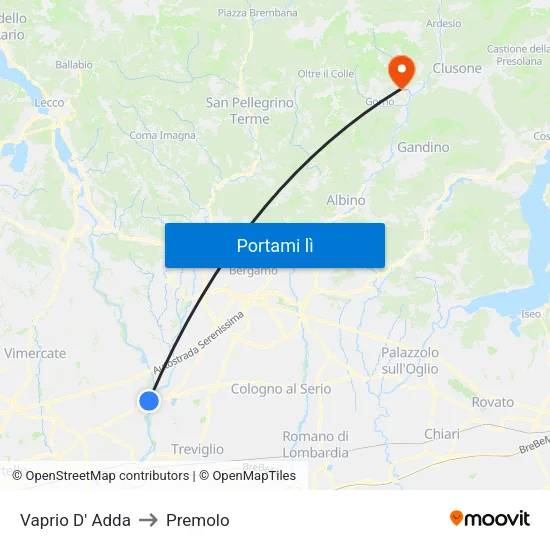 Vaprio D' Adda to Premolo map