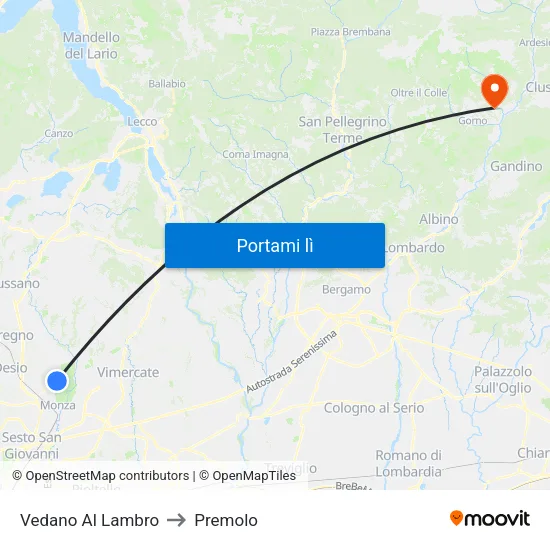Vedano Al Lambro to Premolo map