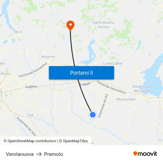 Verolanuova to Premolo map