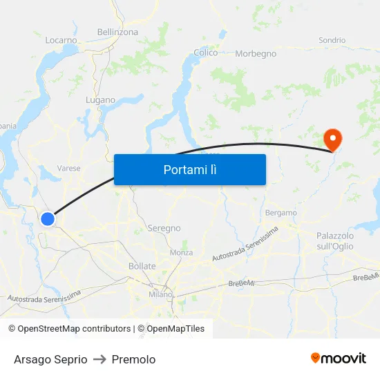 Arsago Seprio to Premolo map