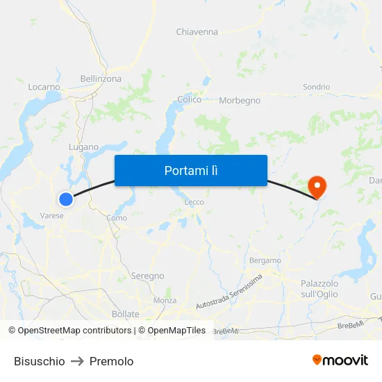 Bisuschio to Premolo map