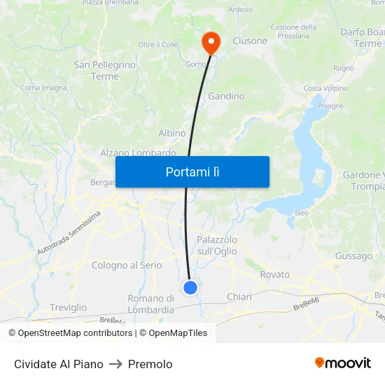 Cividate Al Piano to Premolo map