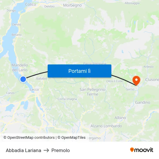 Abbadia Lariana to Premolo map