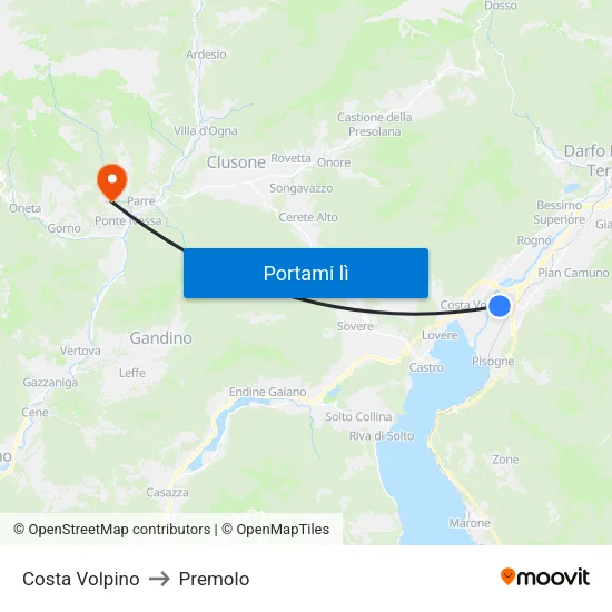 Costa Volpino to Premolo map