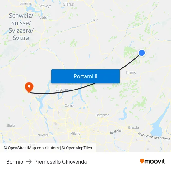 Bormio to Premosello-Chiovenda map
