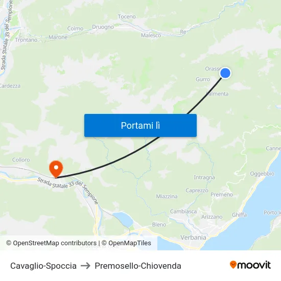 Cavaglio-Spoccia to Premosello-Chiovenda map