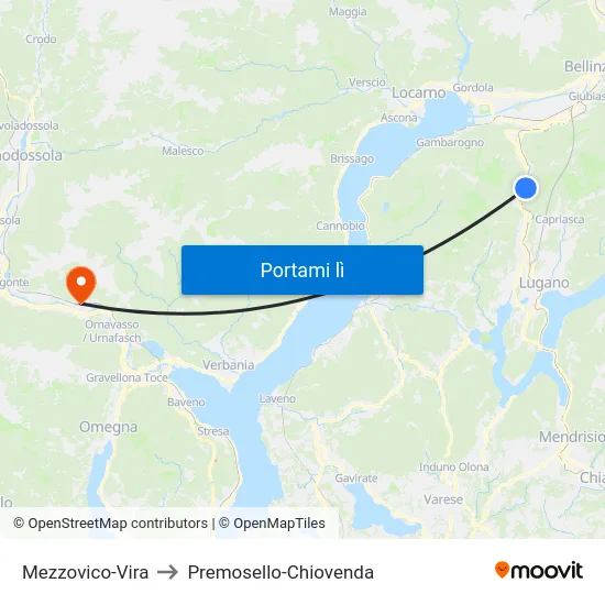 Mezzovico-Vira to Premosello-Chiovenda map