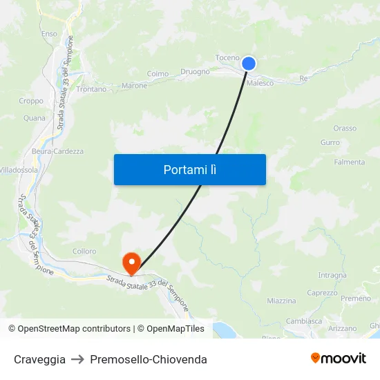 Craveggia to Premosello-Chiovenda map
