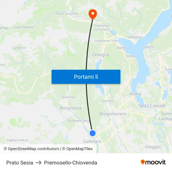 Prato Sesia to Premosello-Chiovenda map