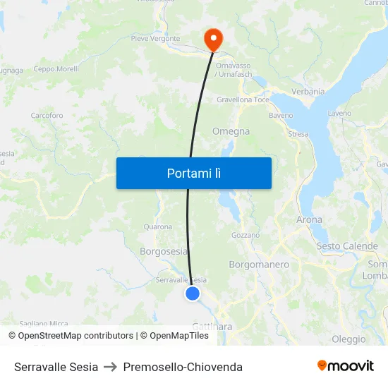Serravalle Sesia to Premosello-Chiovenda map