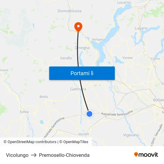 Vicolungo to Premosello-Chiovenda map