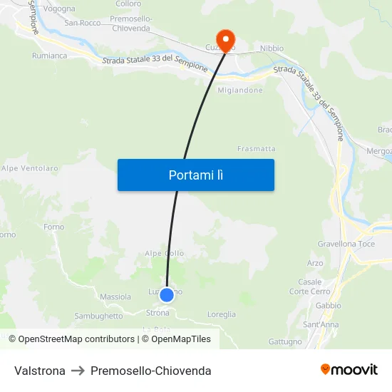 Valstrona to Premosello-Chiovenda map