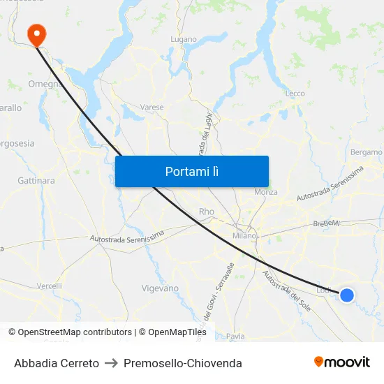 Abbadia Cerreto to Premosello-Chiovenda map