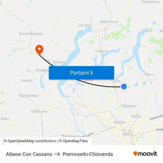 Albese Con Cassano to Premosello-Chiovenda map