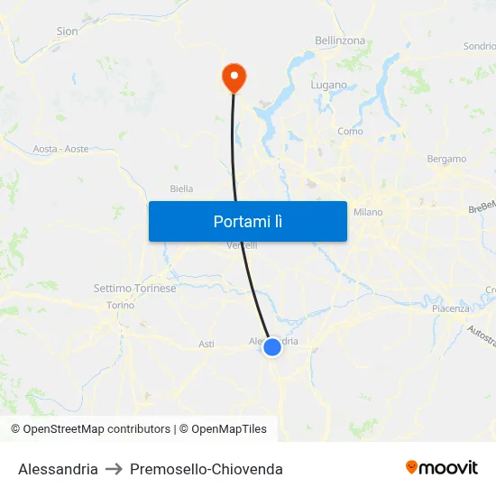 Alessandria to Premosello-Chiovenda map