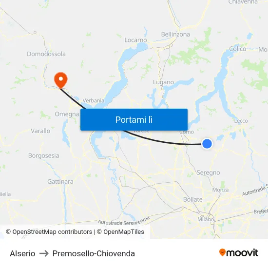 Alserio to Premosello-Chiovenda map
