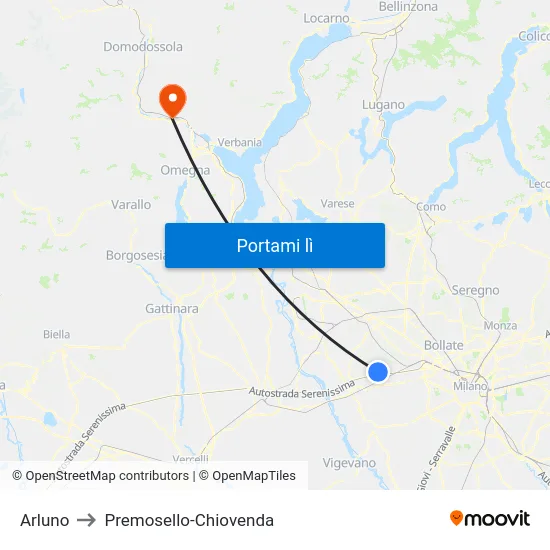 Arluno to Premosello-Chiovenda map