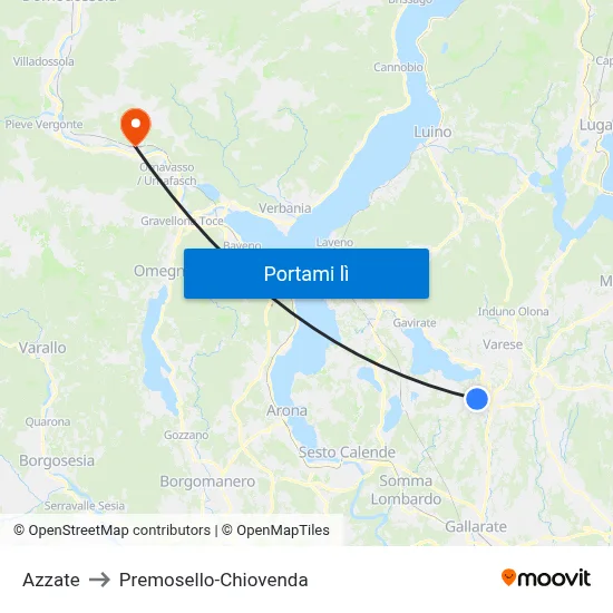 Azzate to Premosello-Chiovenda map