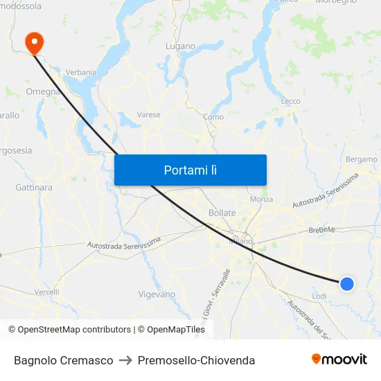 Bagnolo Cremasco to Premosello-Chiovenda map