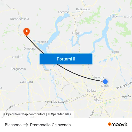 Biassono to Premosello-Chiovenda map
