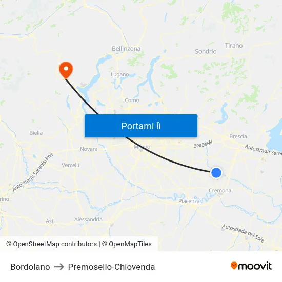 Bordolano to Premosello-Chiovenda map