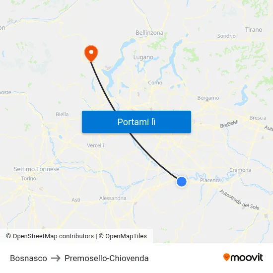 Bosnasco to Premosello-Chiovenda map
